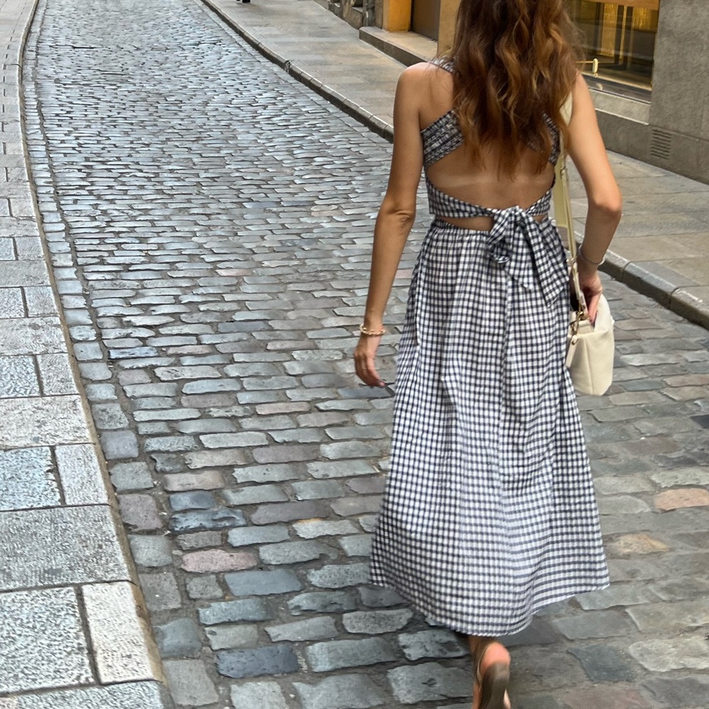 Mango Black and White Backless Checkered Dress